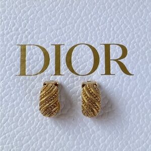 Vintage Christian Dior Twisted Gold Plated Clip-On Earrings